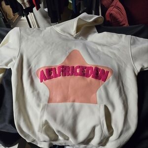 White Sweatshirt with Pink Star Design